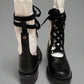 Christian Dior Black Leather & White Knit Lace-Up Combat Boots, Size 38 – Luxury Designer Footwear with Strap Details