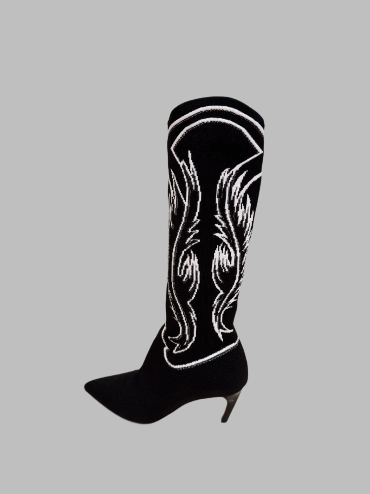 CHRISTIAN DIOR Black & White Flame Cowboy Boots – Size 38 | Luxury Designer Footwear