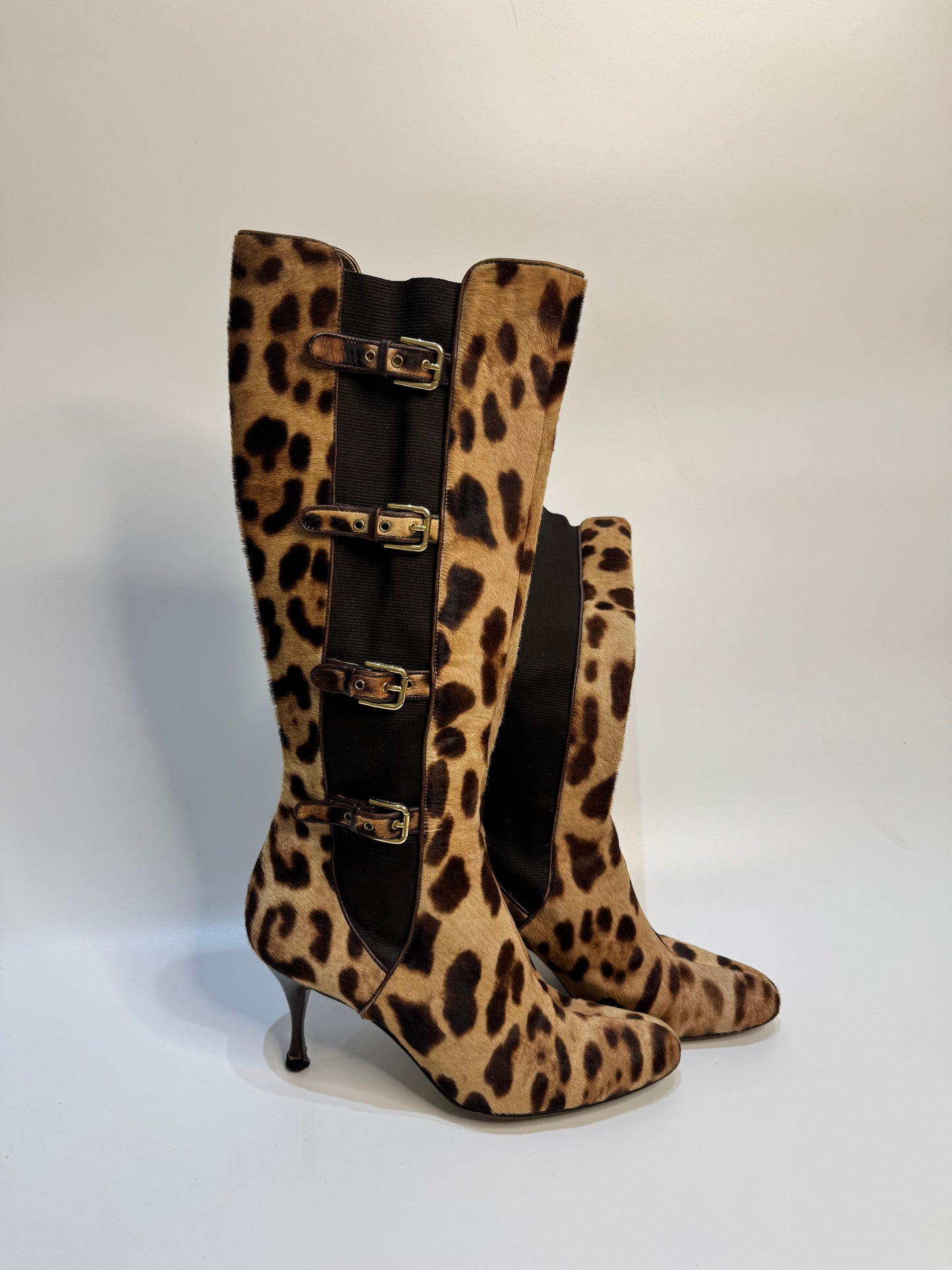 DOLCE & GABBANA Leopard Print Leather Boots - Size 41 | Made in Italy | Luxury Designer Footwear