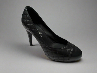 CHANEL Black Quilted Leather High Heels, Size 38 C - Timeless Elegance