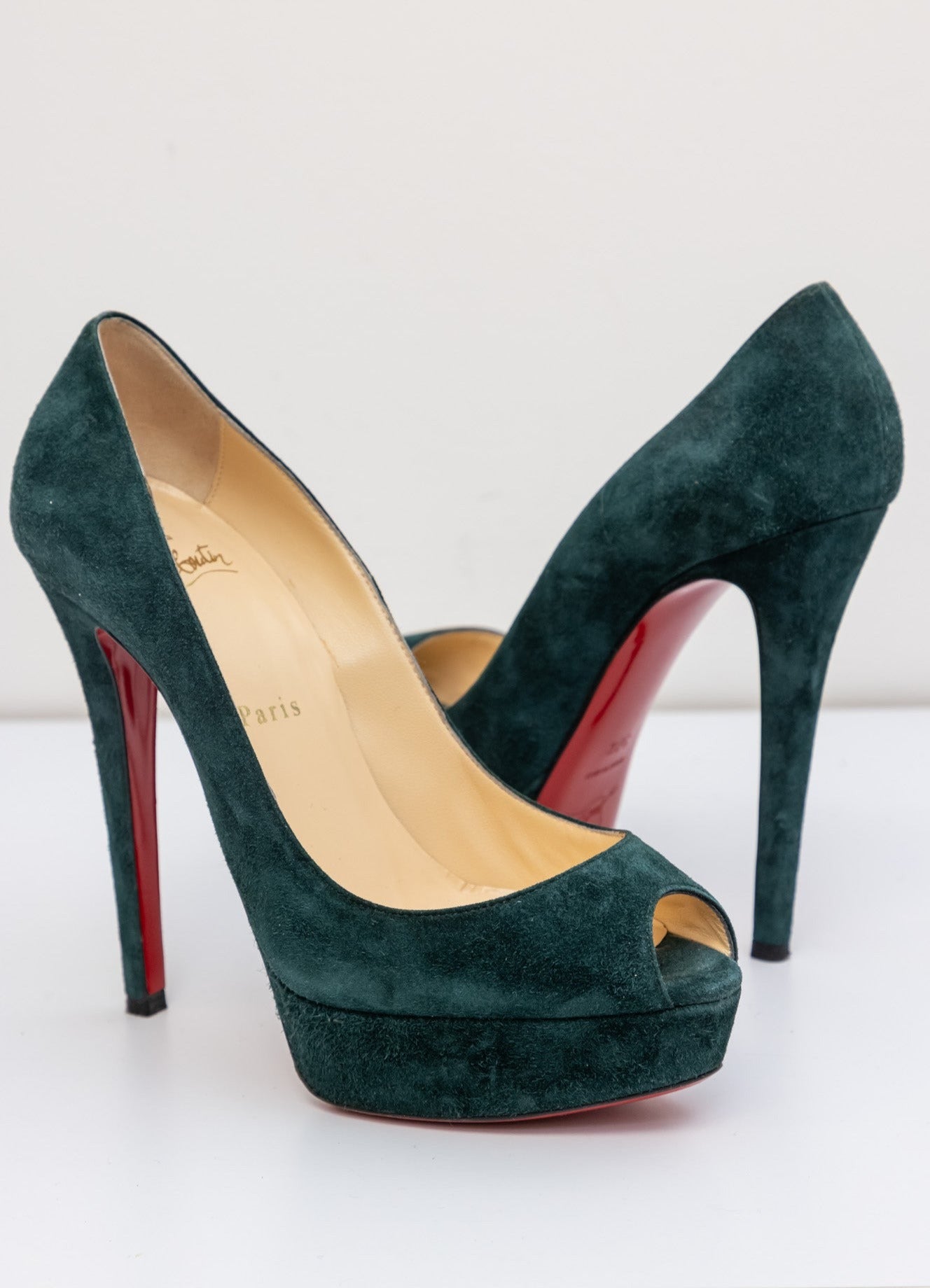 Christian Louboutin Green suede red bottom open-toed Pumps