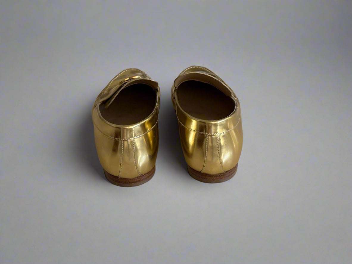 Chanel Metallic Gold Loafers – Size 38.5, Made in Italy | Iconic Luxury Shoes