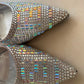 Authentic FENDI Roma Silver Crystal Slingback Pumps Sculptural Metal Heel Size IT 39 Excellent Condition