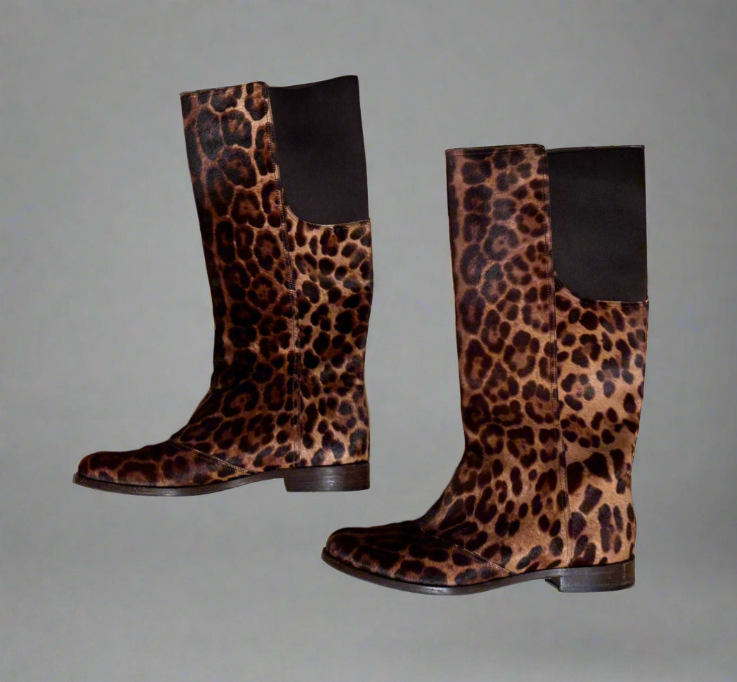 A pair of DOLCE & GABBANA leopard print calf hair knee-high boots, size 38