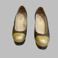 CHANEL Gold Leather & Woven Jute Round Toe Platform Pumps Size 37.5