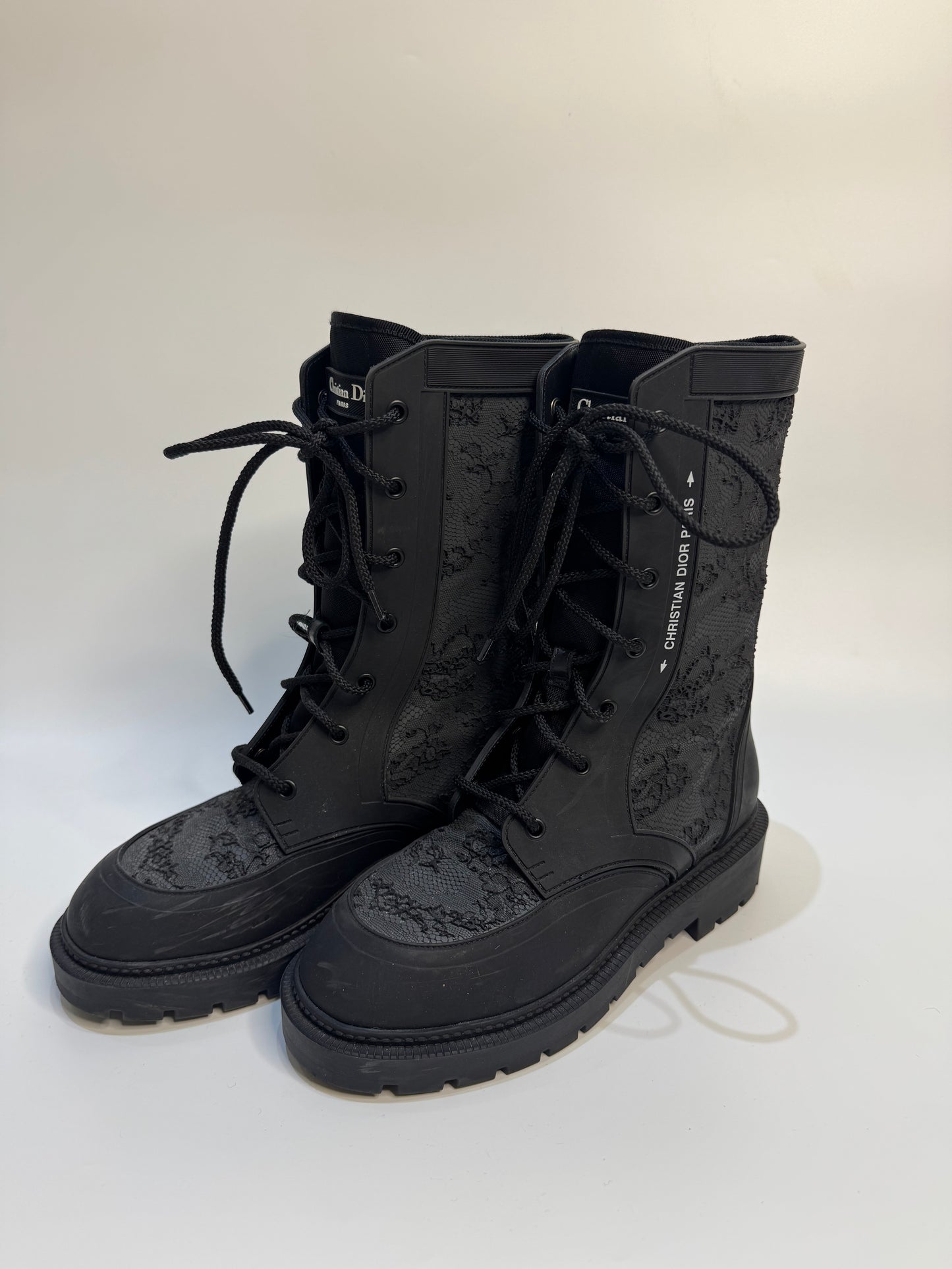 Christian Dior Black Lace Rubber Combat Boots