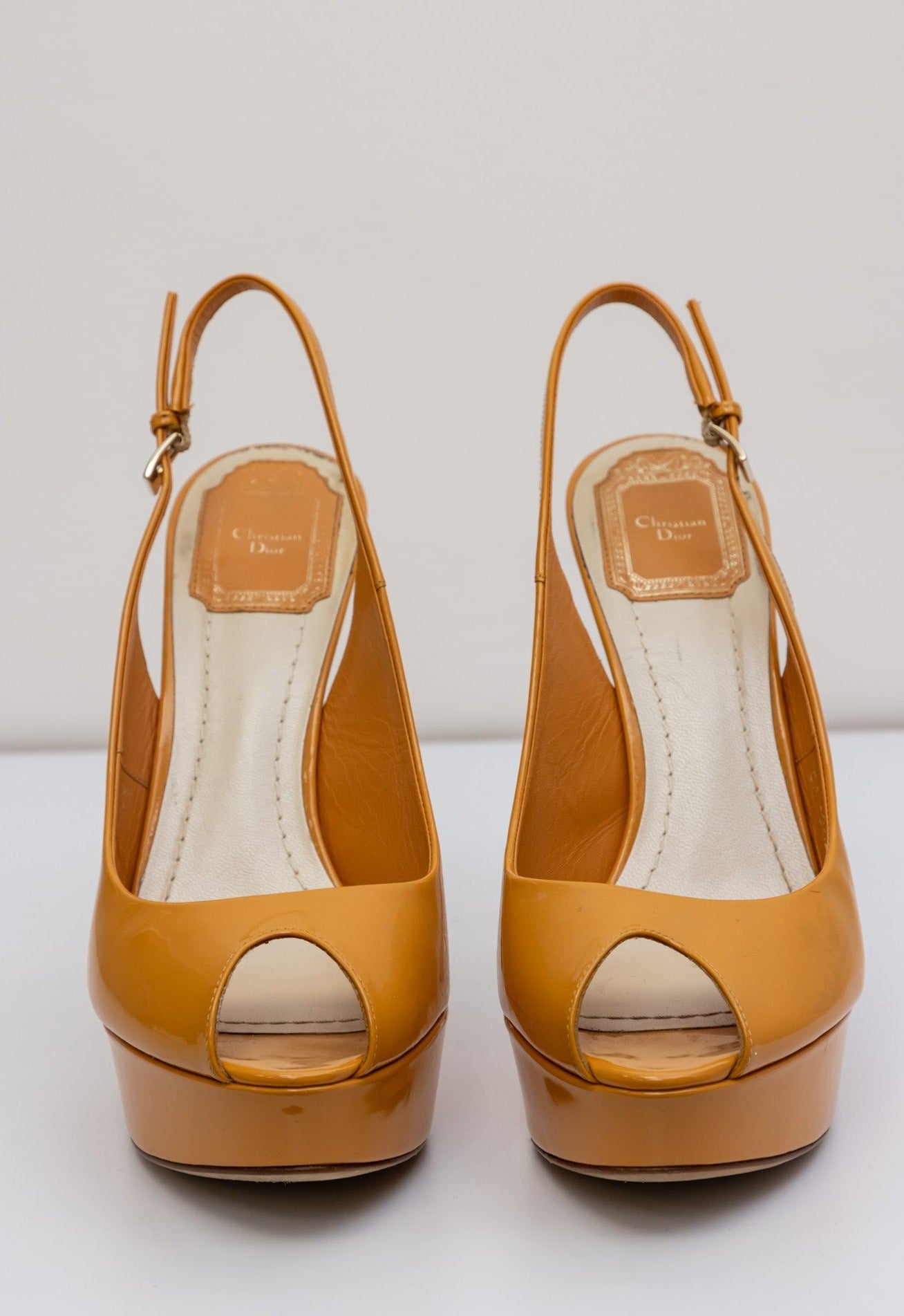 CHRISTIAN DIOR Patent Leather Orange Sling-back Pumps