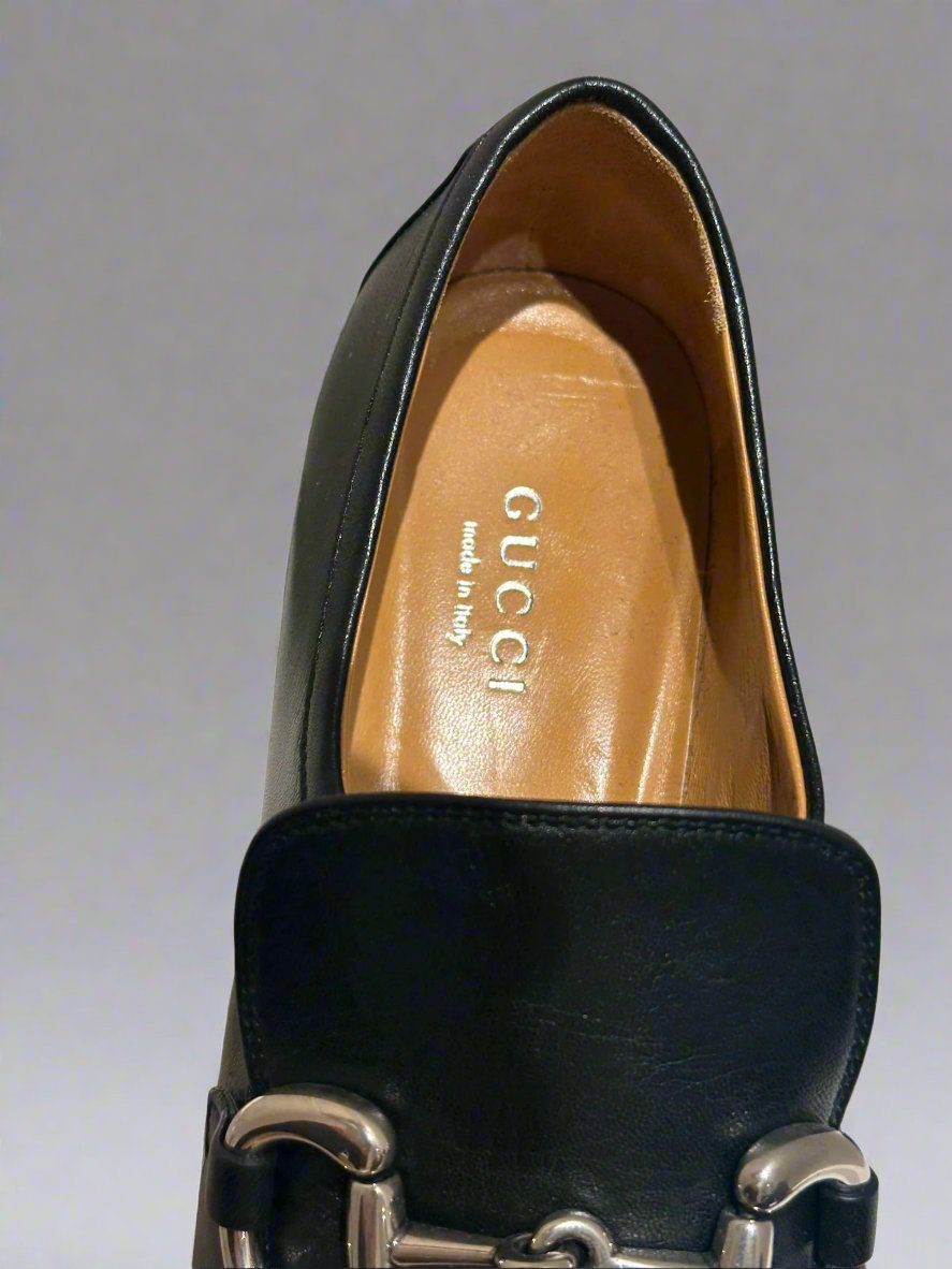 GUCCI Women's Black Platform Loafers with Horsebit size 37.5