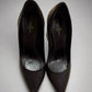 LOUIS VUITTON Black/Brown Leather and Monogram Canvas Pointed Toe Block Heel Pumps – Size 37.5 | Made in Italy