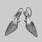 Authentic FENDI Roma Silver Crystal Slingback Pumps Size IT 39 Sculptural Metal Heel