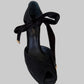 Authentic LOUIS VUITTON Black Suede Pearl Heel Platform Pumps with Velvet Ankle Ties EU 38 Made in Italy