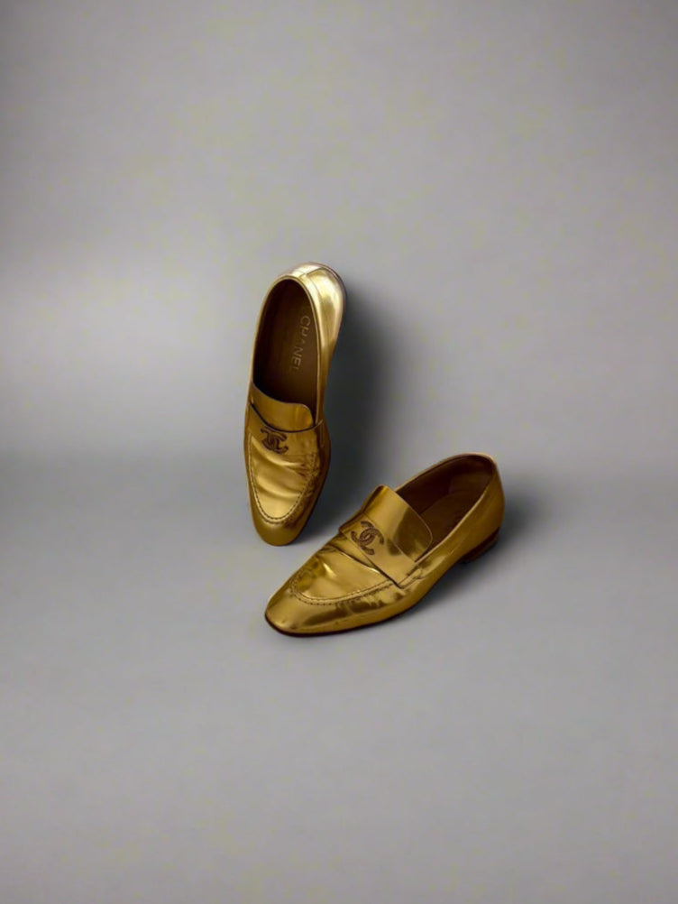 Chanel Metallic Gold Loafers