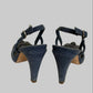 Authentic CHANEL Blue Denim Camellia Slingback Pumps with CC Logo IT 38.5 C Excellent Condition