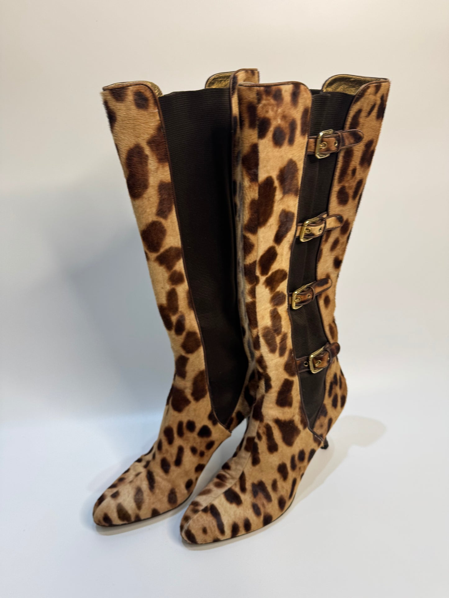 DOLCE & GABBANA Leopard Print Leather Boots - Size 41 | Made in Italy | Luxury Designer Footwear