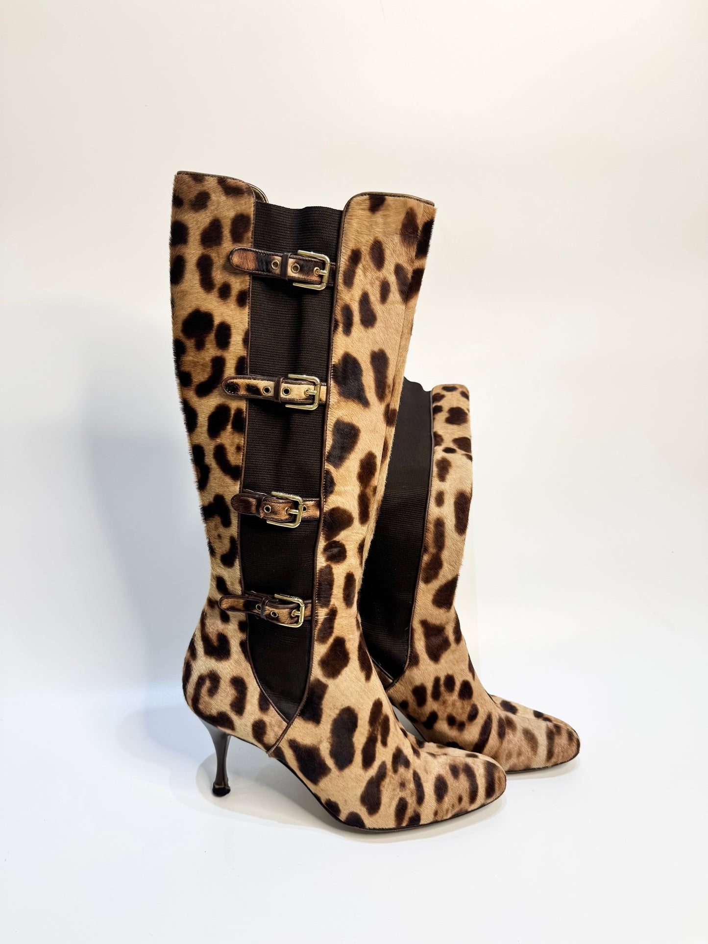 DOLCE & GABBANA Leopard Print Leather Boots - Size 41 | Made in Italy | Luxury Designer Footwear