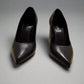 LOUIS VUITTON Black/Brown Leather and Monogram Canvas Pointed Toe Block Heel Pumps – Size 37.5 | Made in Italy