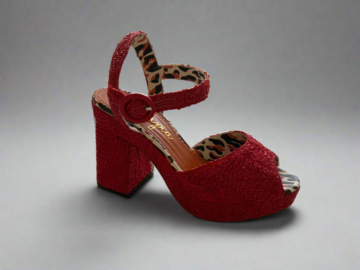 Charlotte Olympia Red Raffia Platform Heels – Size IT 38, Made in Italy, Almost New