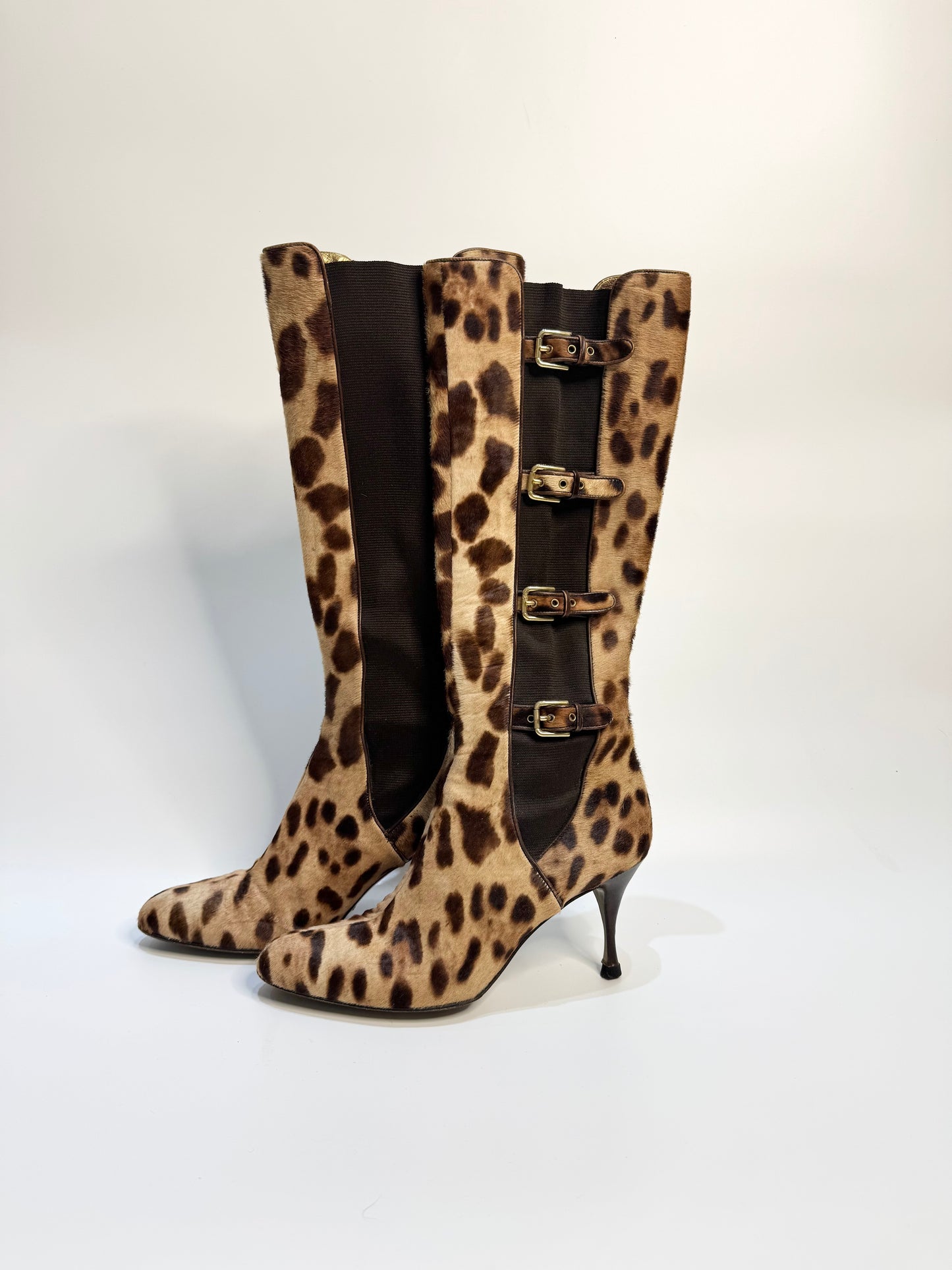 DOLCE & GABBANA Leopard Print Leather Boots 