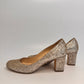 JIMMY CHOO Metallic Gold Coarse Glitter Billie Block Heel Pumps Size 38