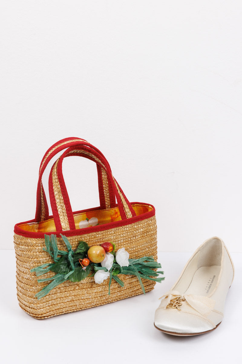 DOLCE & GABBANA Junior Straw tote Handbag with Fruits and Flower