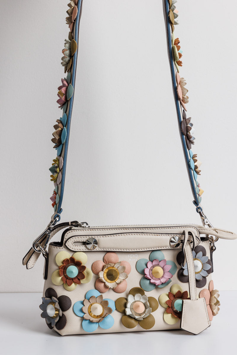 FENDI Off White Leather Mini By The Way Flowerland Crossbody Bag | Signature Sophistication and Style