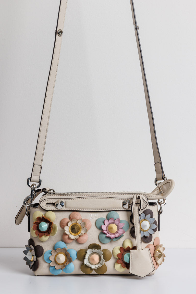 FENDI Off White Leather Mini By The Way Flowerland Crossbody Bag | Signature Sophistication and Style