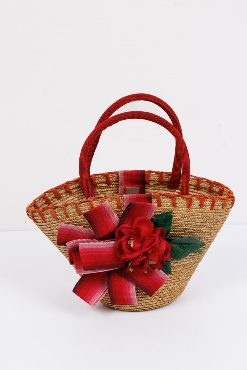 Pinco Pallino Girls Straw Bag with Red Flowers | Stylish and Vibrant Straw Bag for Girls