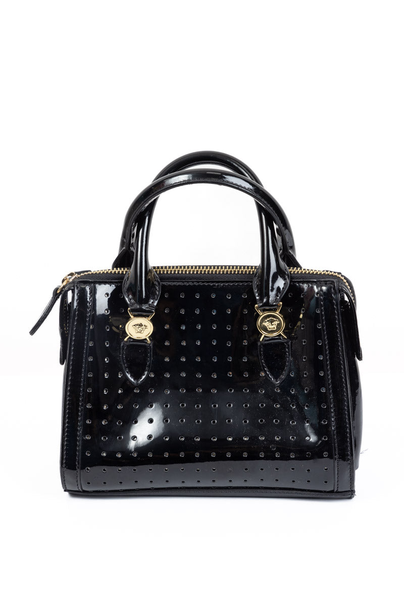 Young VERSACE Black Patent Leather Medusa Handbag for Girls | Made in Italy
