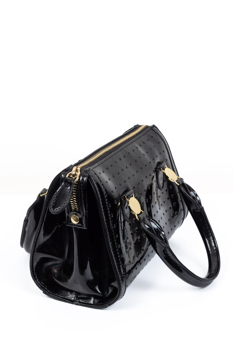 Young VERSACE Black Patent Leather Medusa Handbag for Girls