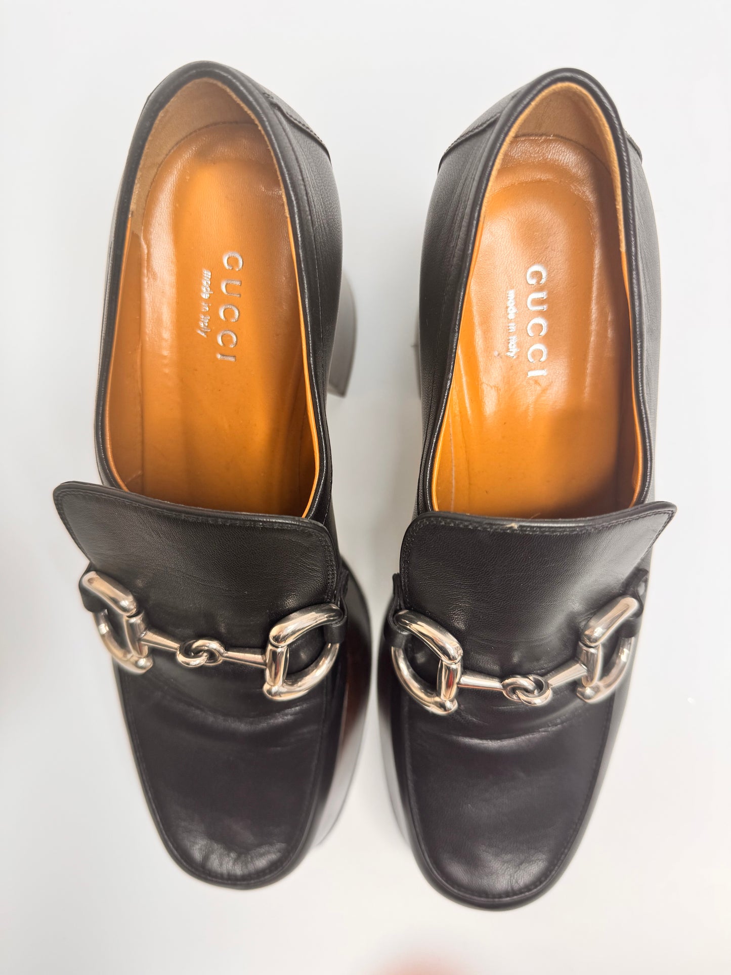 GUCCI Women's Black Platform Loafers with Horsebit size 37.5