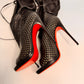 CHRISTIAN LOUBOUTIN Jennifer Perforated Black Leather Boots - New, Size 38