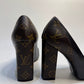 LOUIS VUITTON Black/Brown Leather and Monogram Canvas Pointed Toe Block Heel Pumps – Size 37.5 | Made in Italy