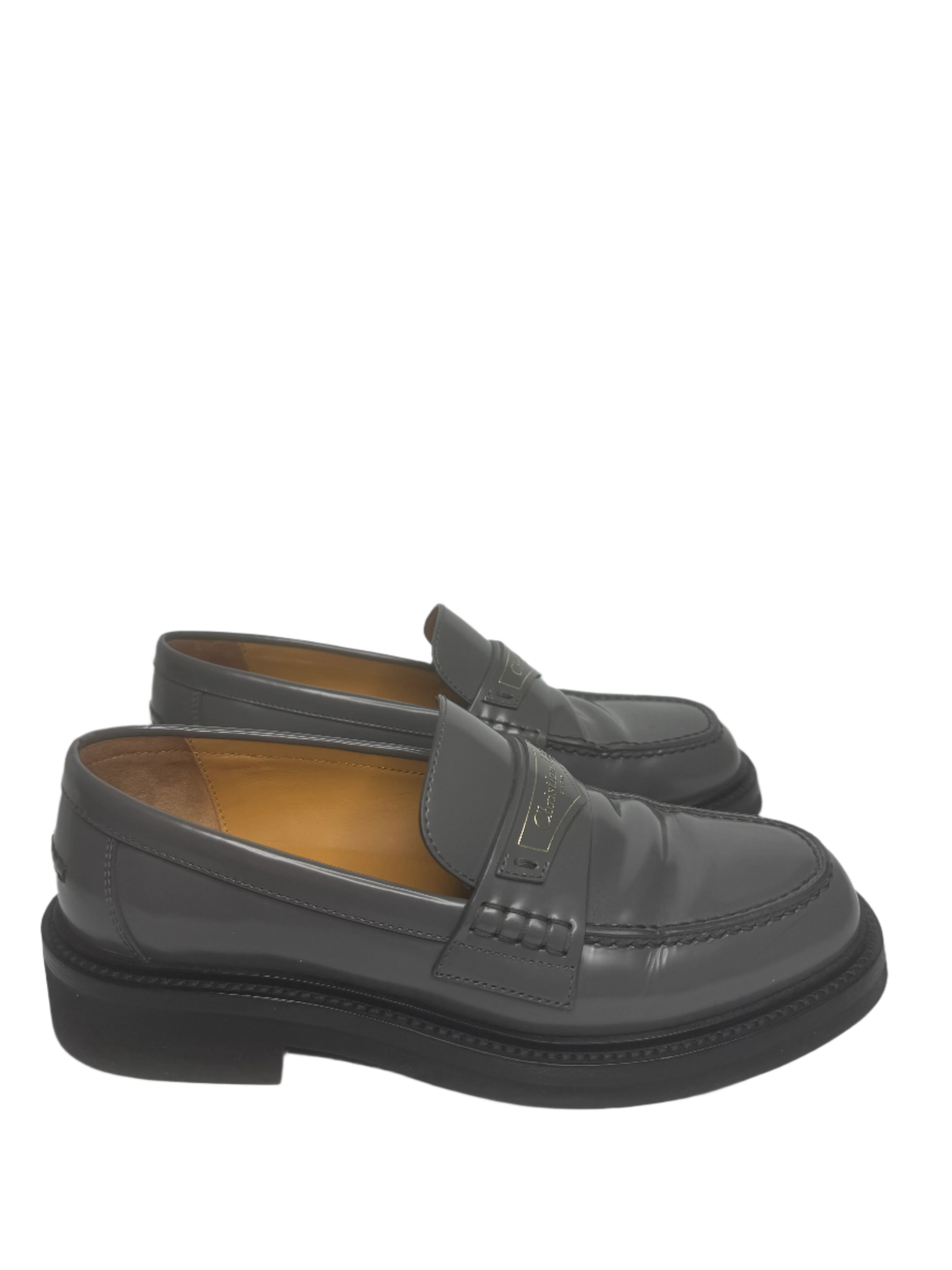 Christian Dior New Boy Grey Leather Flats, Size 38 – Luxury designer shoes made in Italy, featuring premium grey leather, an iconic logo detail, and a stylish strap.