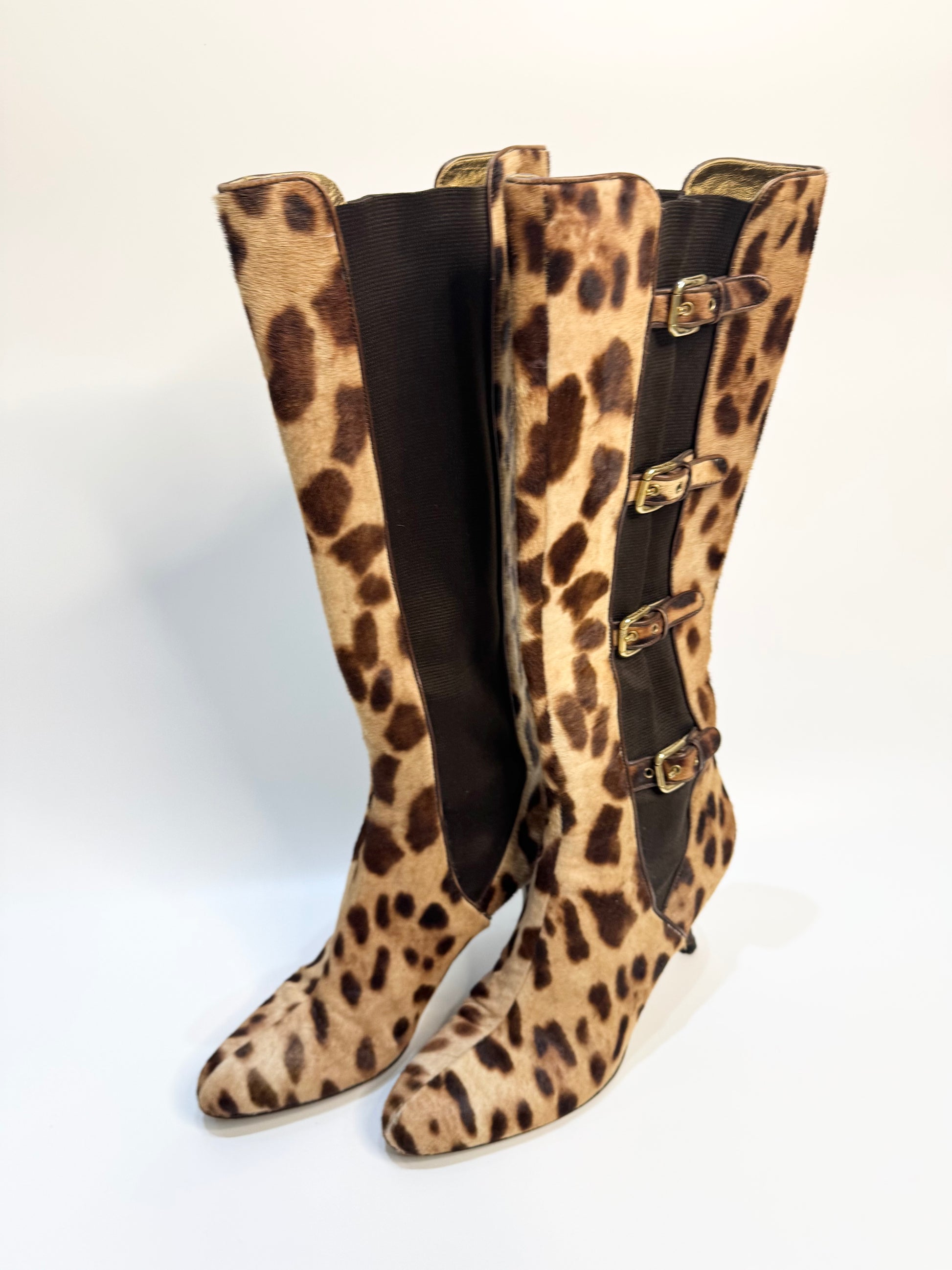 DOLCE & GABBANA Leopard Print Leather Boots Size 41 - Luxury Italian Designer Footwear in Excellent Condition