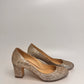 JIMMY CHOO Metallic Gold Coarse Glitter Billie Block Heel Pumps Size 38