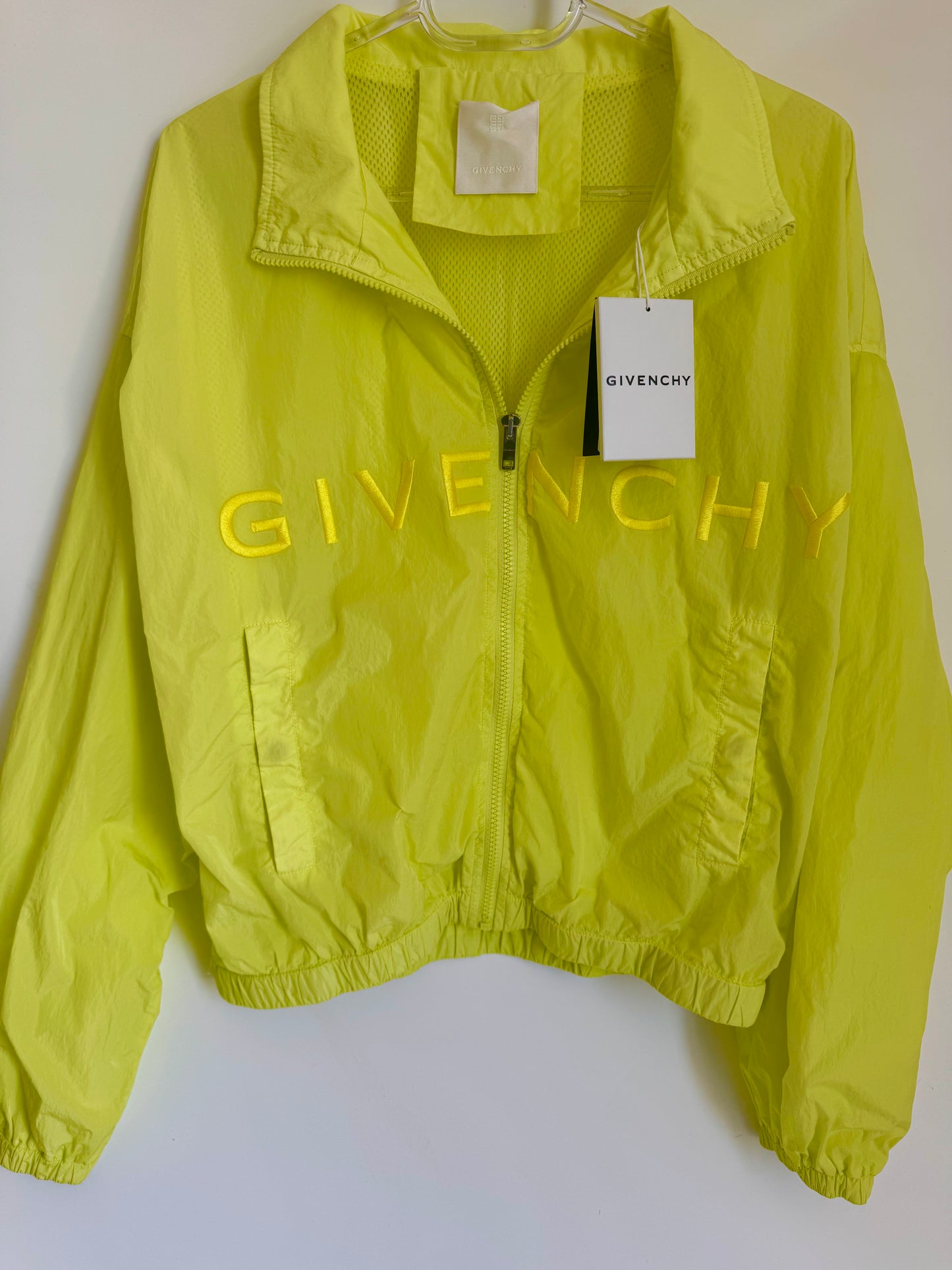 Givenchy Yellow Windbreaker Jacket with Embroidered Logo, Size 40 – New with Tags, Made in Italy