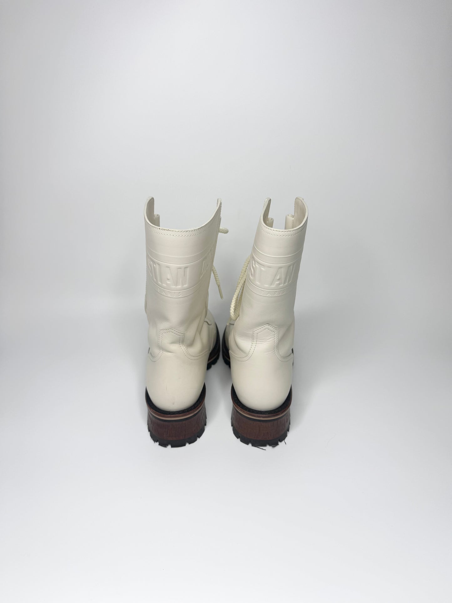 Christian Dior Off-White Cream Leather Lace-Up Tall Boots Size 38 – Italian Elegance