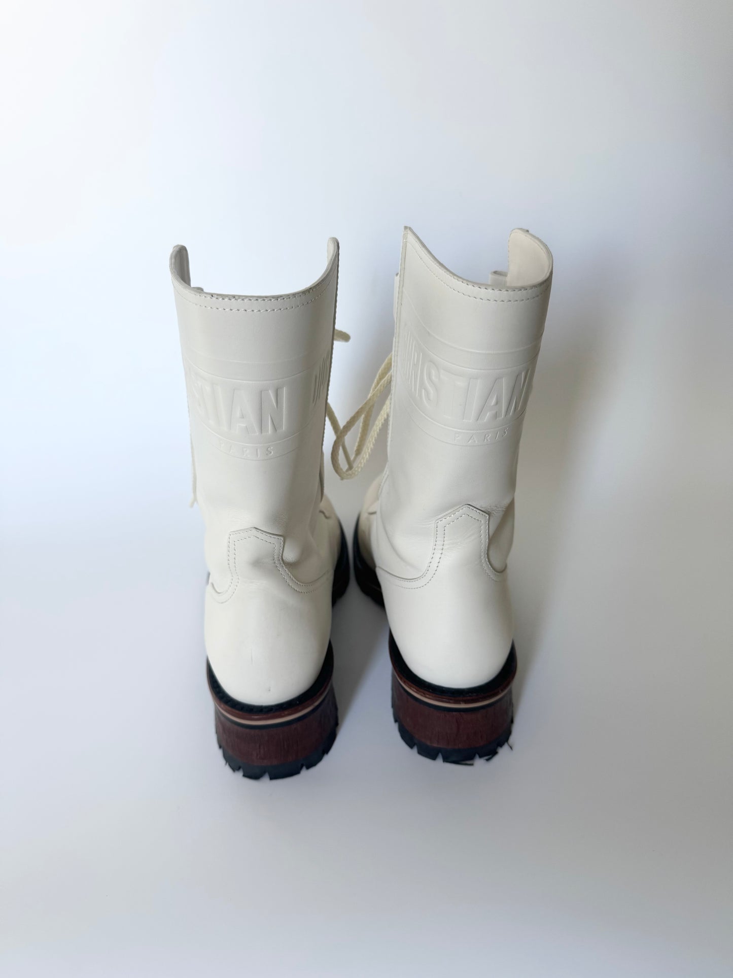 Christian Dior Off-White Cream Leather Lace-Up Tall Boots Size 38 – Italian Elegance