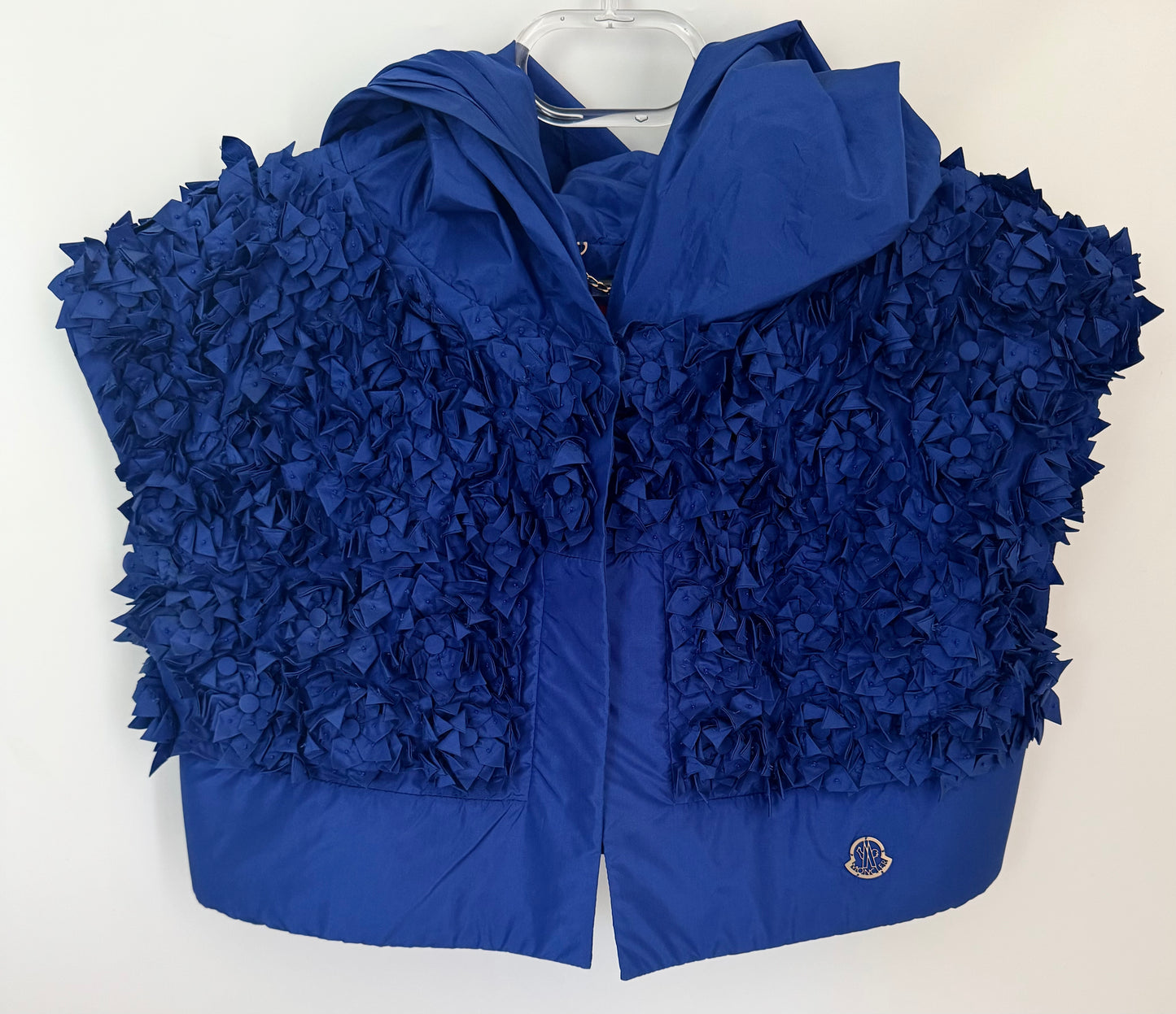 MONCLER Flower Detailed Silk Vest Jacket in Blue, Size 1 - Very Good Condition