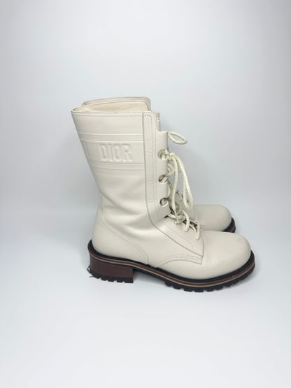 Christian Dior Off-White Cream Leather Lace-Up Tall Boots Size 38 – Italian Elegance