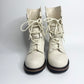 Christian Dior Off-White Cream Leather Lace-Up Boots Size 38