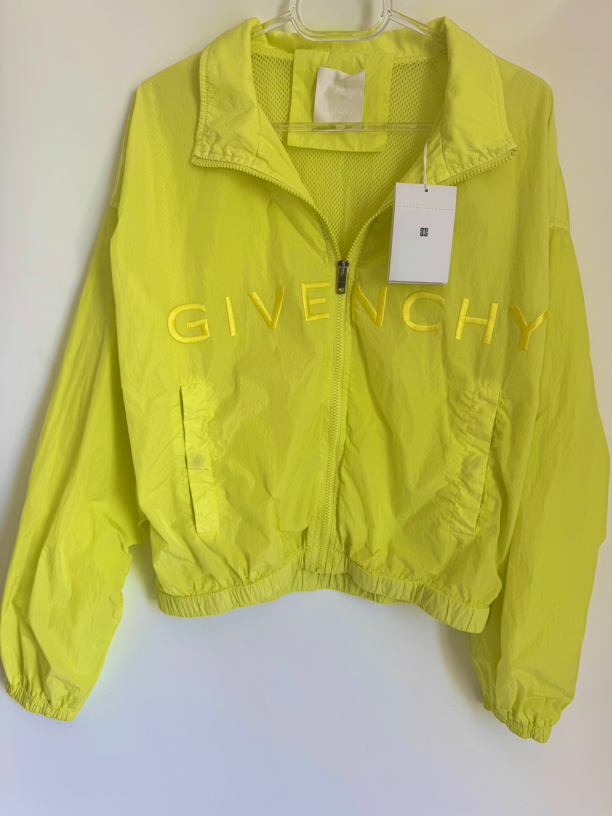 Givenchy Yellow Windbreaker Jacket with Embroidered Logo, Size 40 – New with Tags, Made in Italy