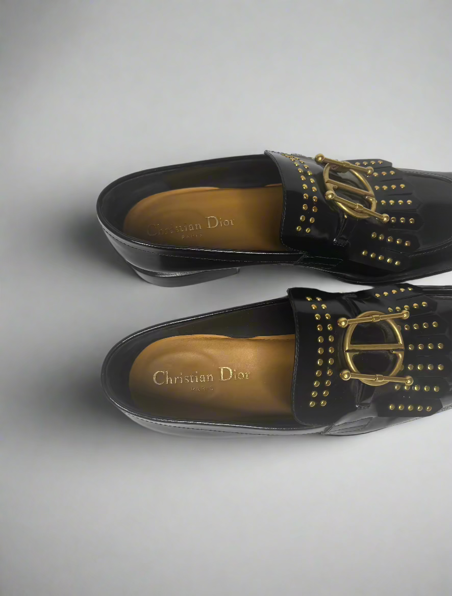 Christian Dior Black Patent Leather Flats – Size 38, Timeless Italian Luxury