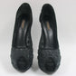 Louis Vuitton Black Monogram Sequins, Mesh, and Suede Peep Toe Heels | Italian Craftsmanship | Size 40 IT