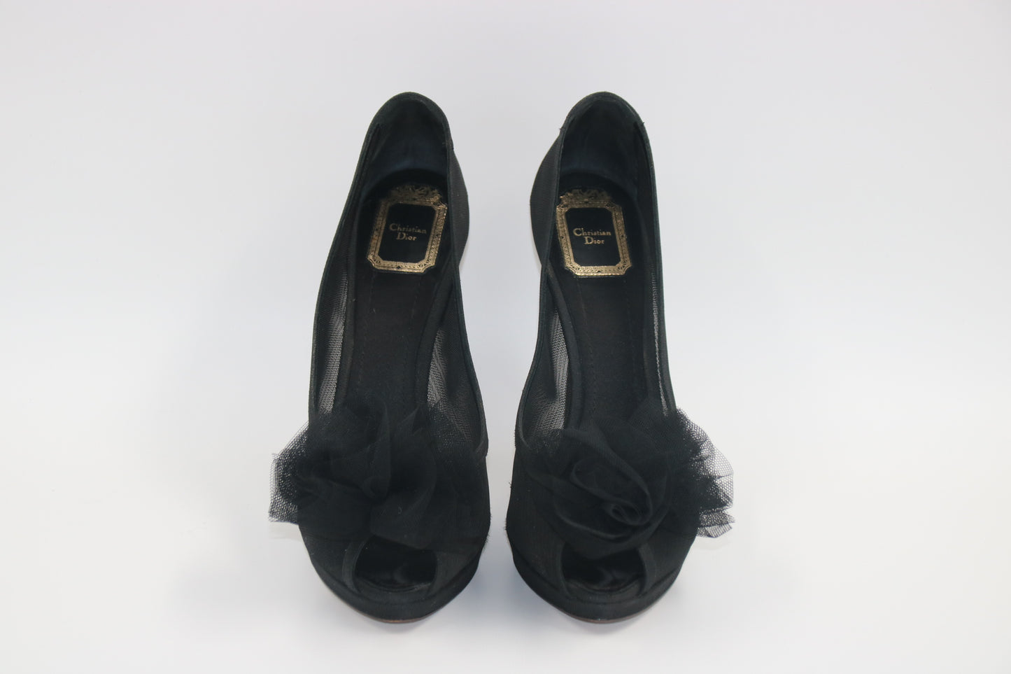 CHRISTIAN DIOR Schwarzer Peeptoe-Pumps mit hohem Absatz