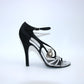 CHANEL Black/Silver Satin Ankle Strap Sandals | Size 40 | Krung Embellished | Made in Italy