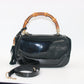 GUCCI Black Patent Leather New Bamboo Top Handle Bag