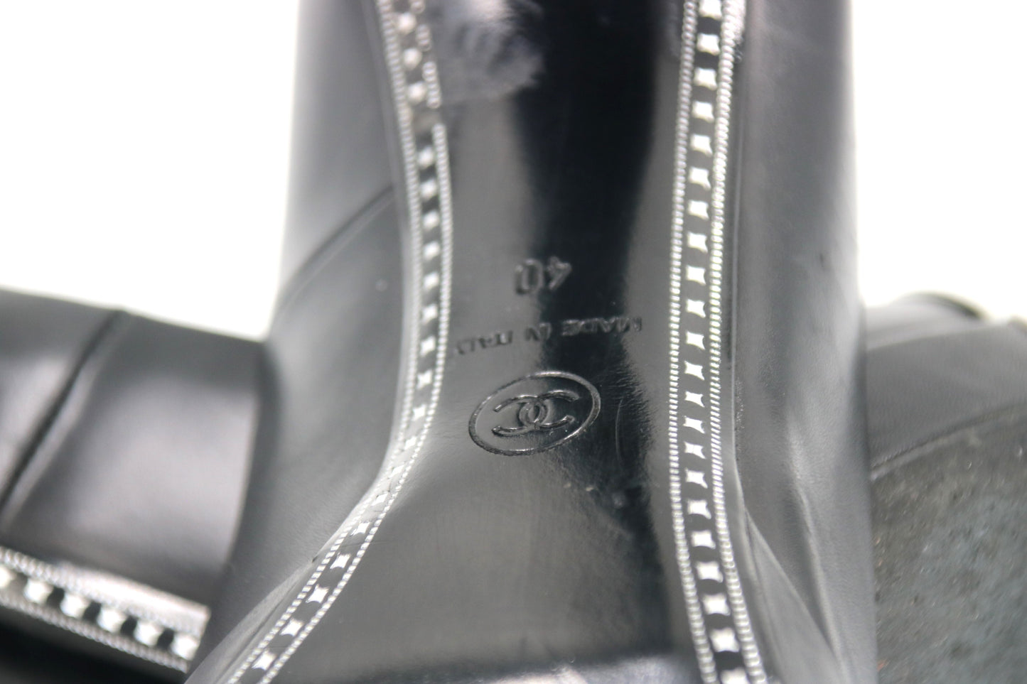 CHANEL Black Leather Silver Cap- Toe Pumps