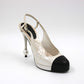 CHANEL White & Black Leather CC Pearl Pump Heels Size 40