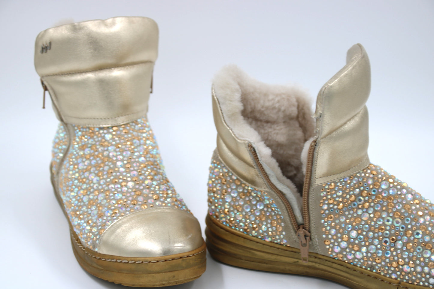 MI MI SOL Gold Embellished Fur Boots Size 38